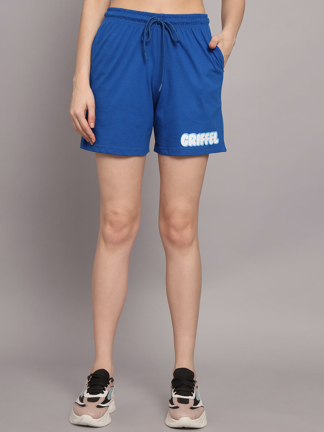 GRIFFEL Women Printed Loose fit Royal T-shirt and Short Set - griffel