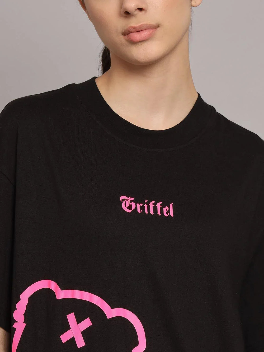 GRIFFEL Women Printed Loose fit Black T-shirt - griffel