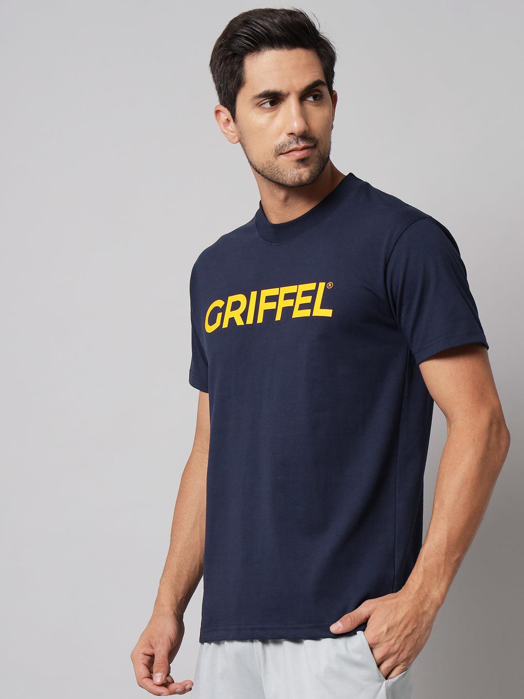 GRIFFEL Men Placement Print Navy Regular fit T-shirt - griffel