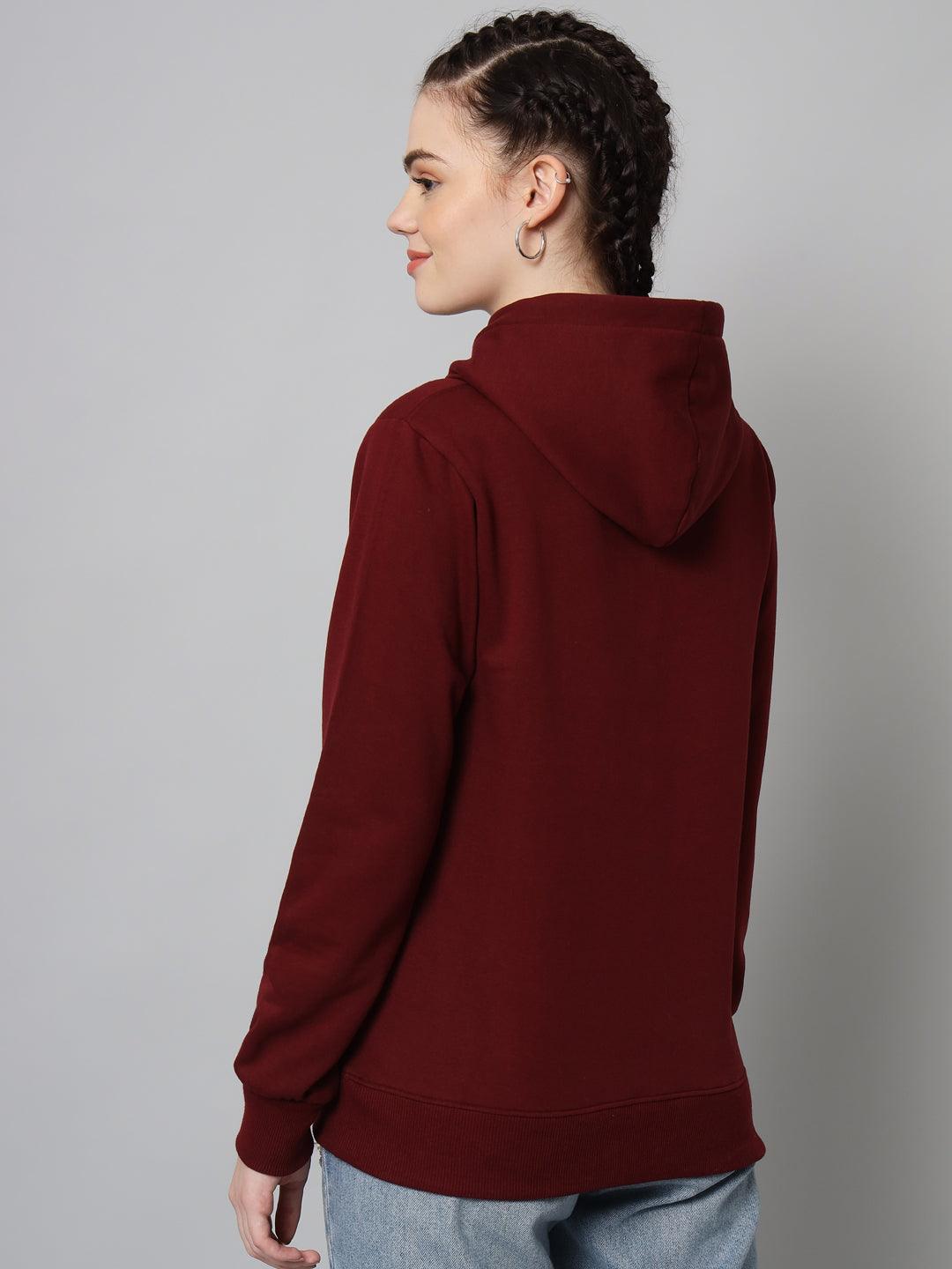 Griffel Women’s Cotton Fleece Full Sleeve Maroon Hoodie Sweatshirt - griffel