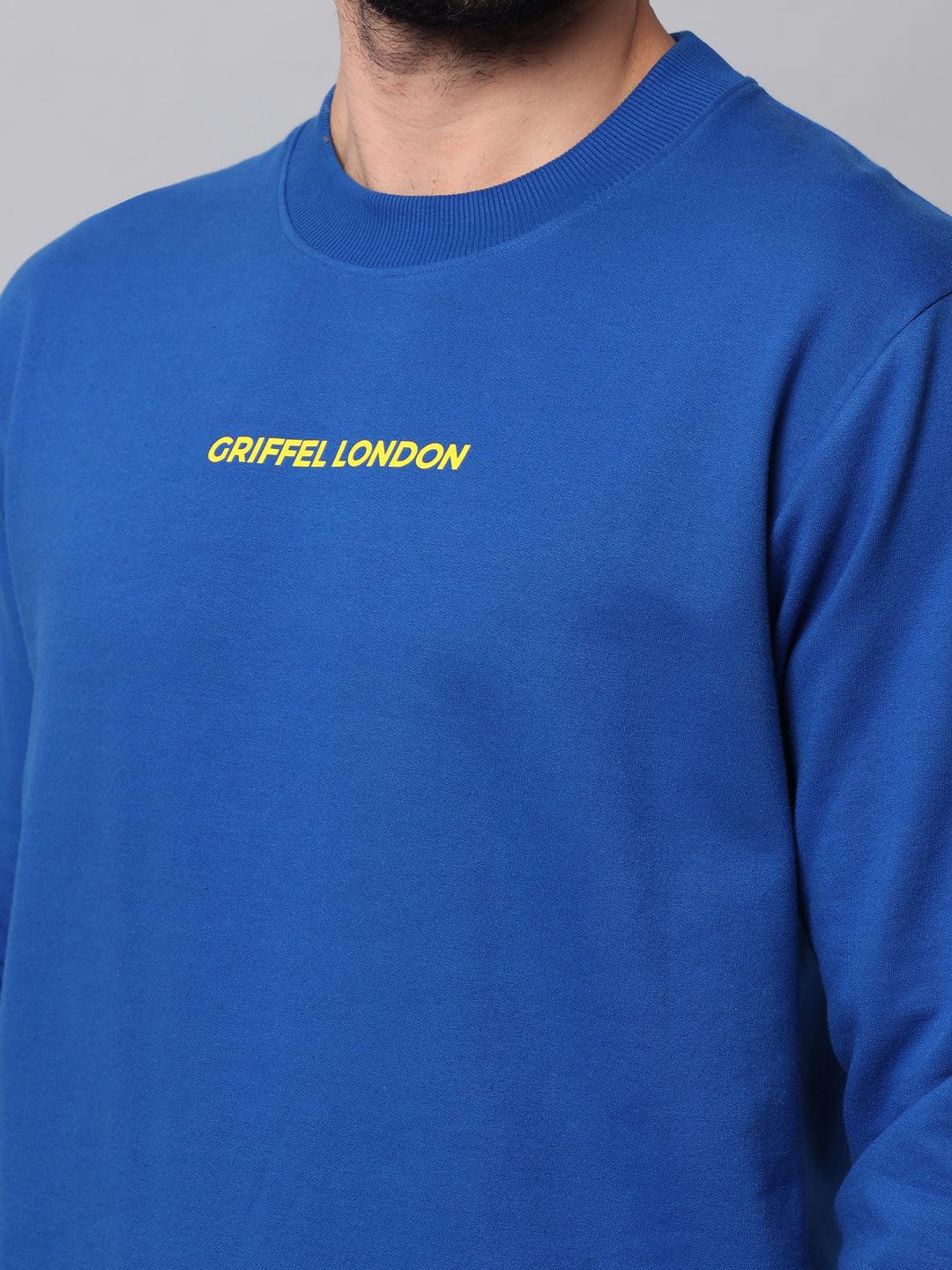 Griffel Men's Front Logo Solid Fleece Basic R-Neck Sweatshirt and Joggers Full set Royal Tracksuit - griffel