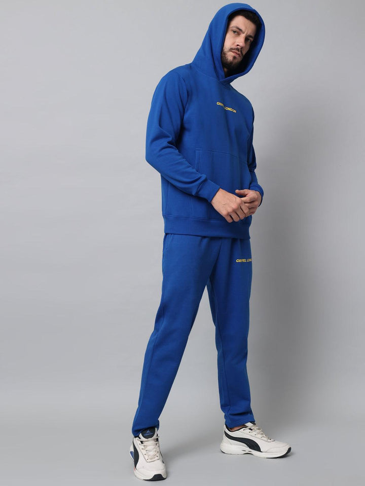 Griffel Men's Front Logo Solid Fleece Basic Hoodie and Joggers Full set Royal Tracksuit - griffel