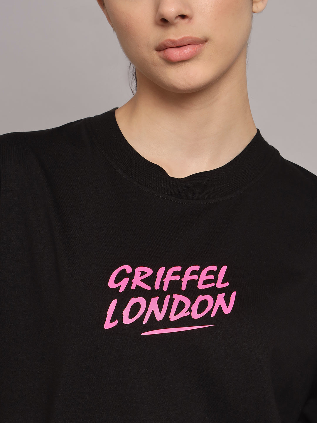 GRIFFEL Women Teddy Printed Loose fit Black T-shirt and Short Set - griffel