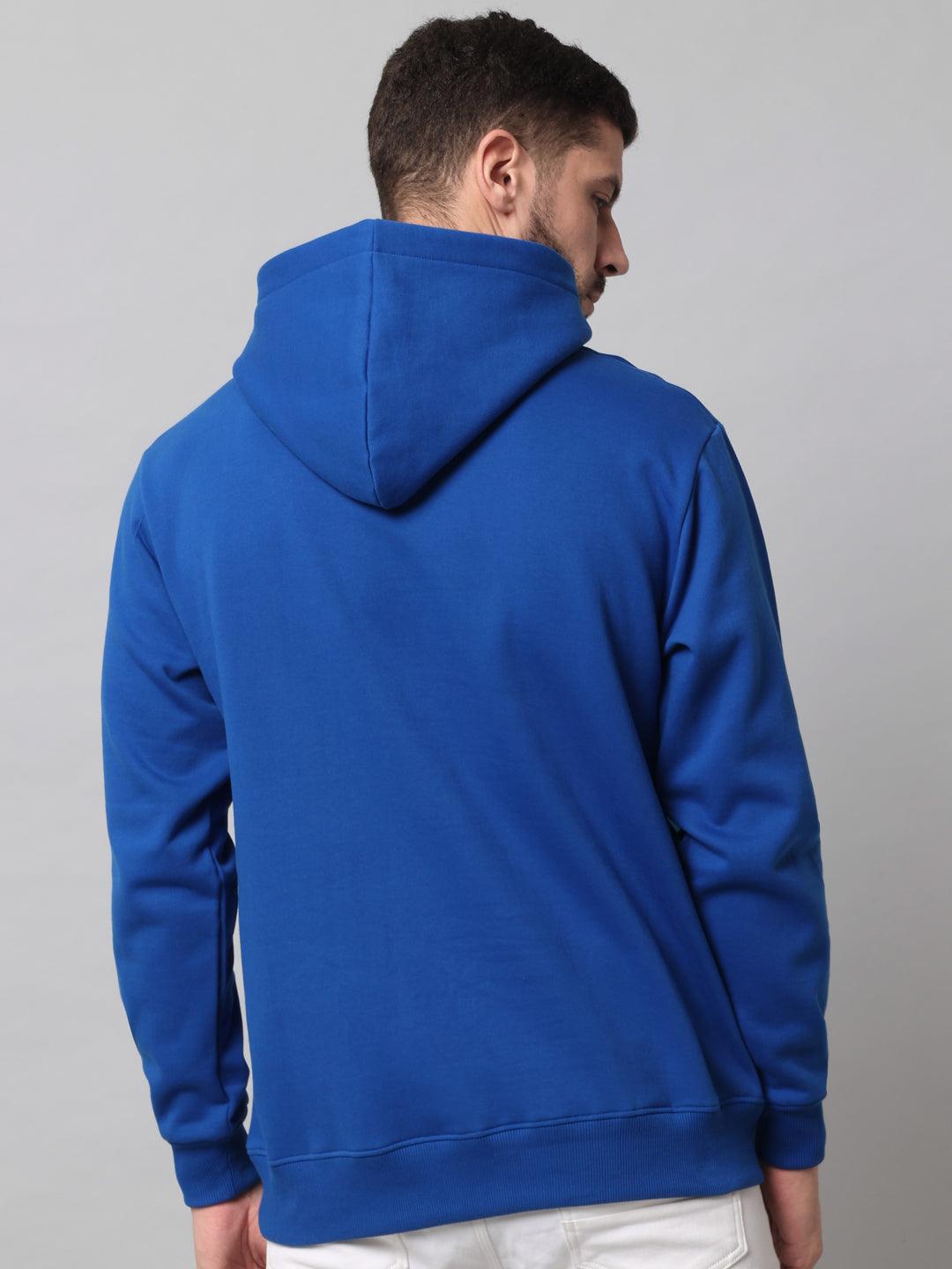 Griffel Men's Royal Cotton Front Logo Fleece Hoody Sweatshirt with Full Sleeve - griffel