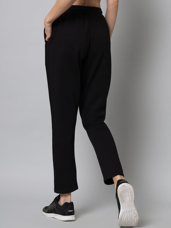 Griffel Women’s Front Logo Basic Solid Black Trackpant - griffel