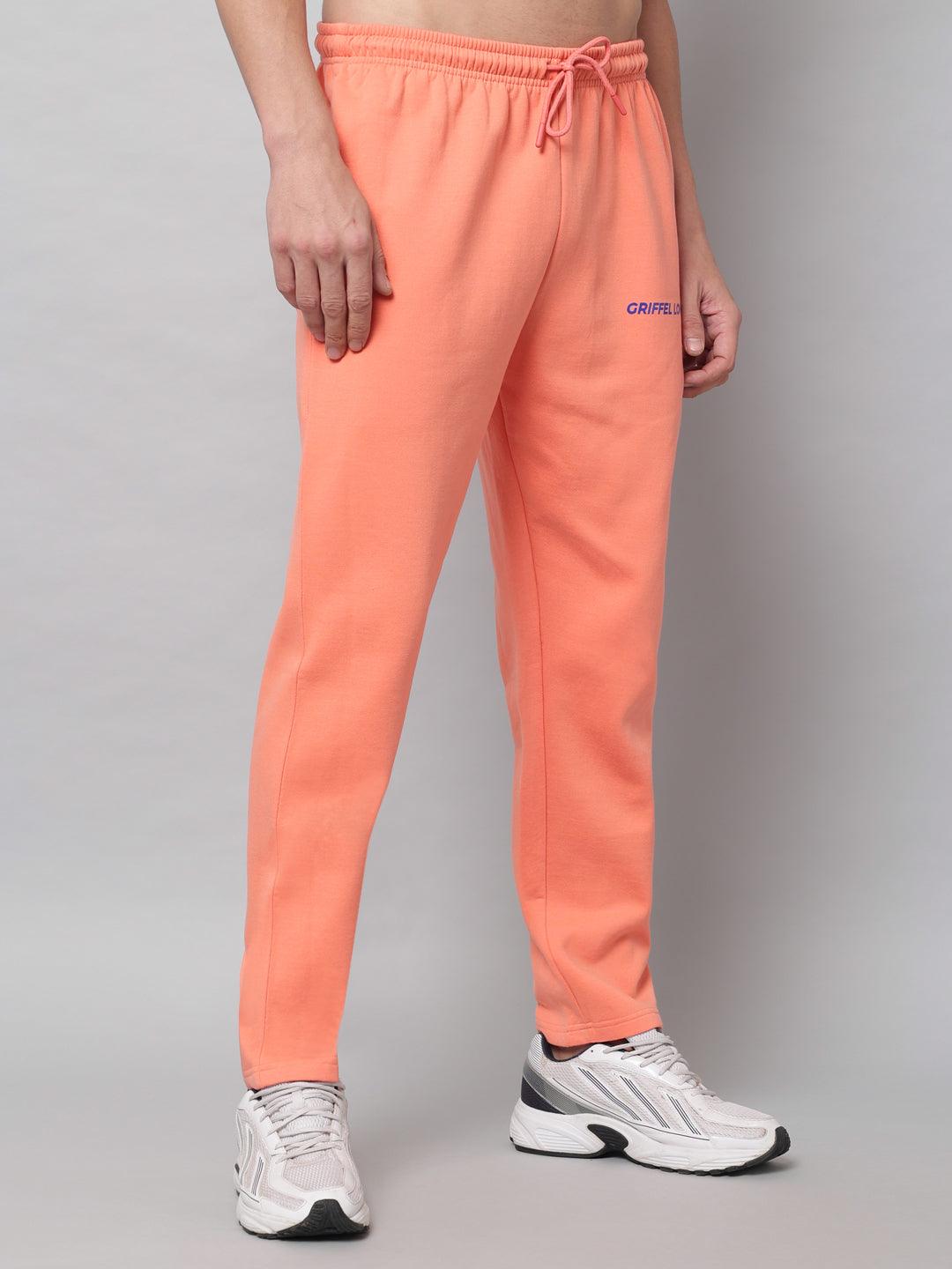 GRIFFEL Men Fleece Basic Solid Front Logo Peach Trackpants - griffel