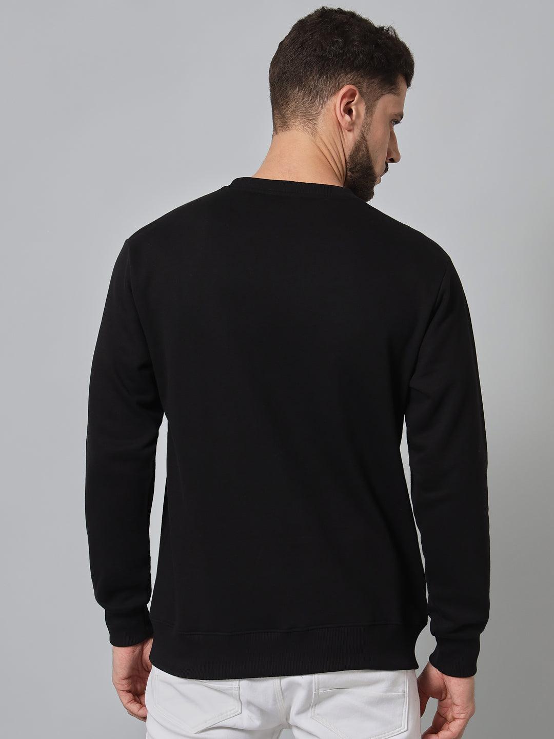 Griffel Men's Cotton Fleece Round Neck Black Sweatshirt with Full Sleeve and Teddy Logo Print - griffel