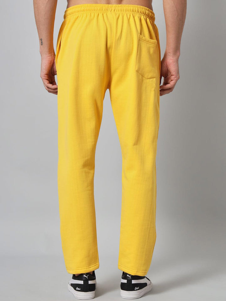 GRIFFEL Men Fleece Basic Solid Front Logo Yellow Trackpants - griffel