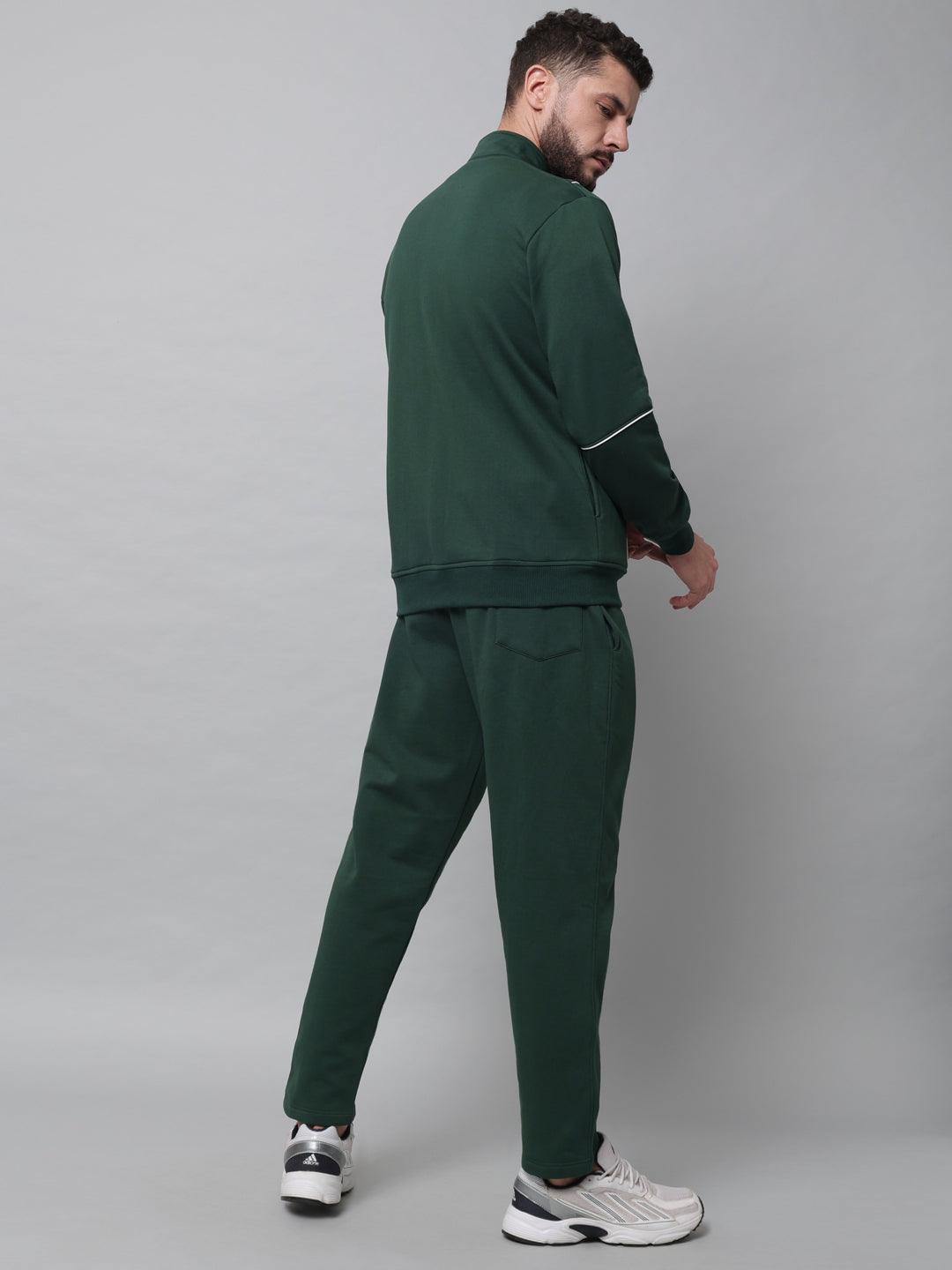 Griffel Men's Color Blocked Front Logo Fleece Zipper and Jogger Full set Bottle Green Tracksuit - griffel