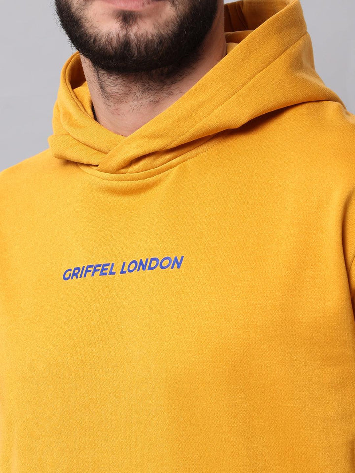 Griffel Men's Front Logo Solid Fleece Basic Hoodie and Joggers Full set Mustard Tracksuit - griffel