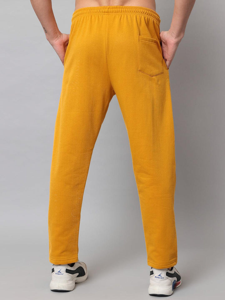 GRIFFEL Men Fleece Basic Solid Front Logo Mustard Trackpants - griffel