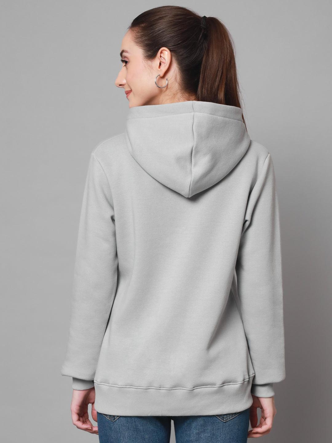 Griffel Women’s Cotton Fleece Full Sleeve Steel Grey Hoodie Sweatshirt - griffel