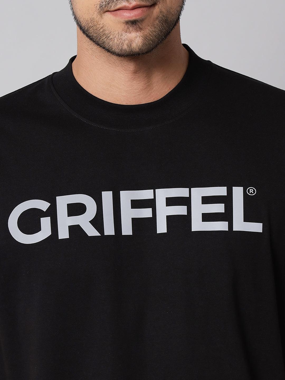 GRIFFEL Men Placement Print Black Regular fit T-shirt - griffel