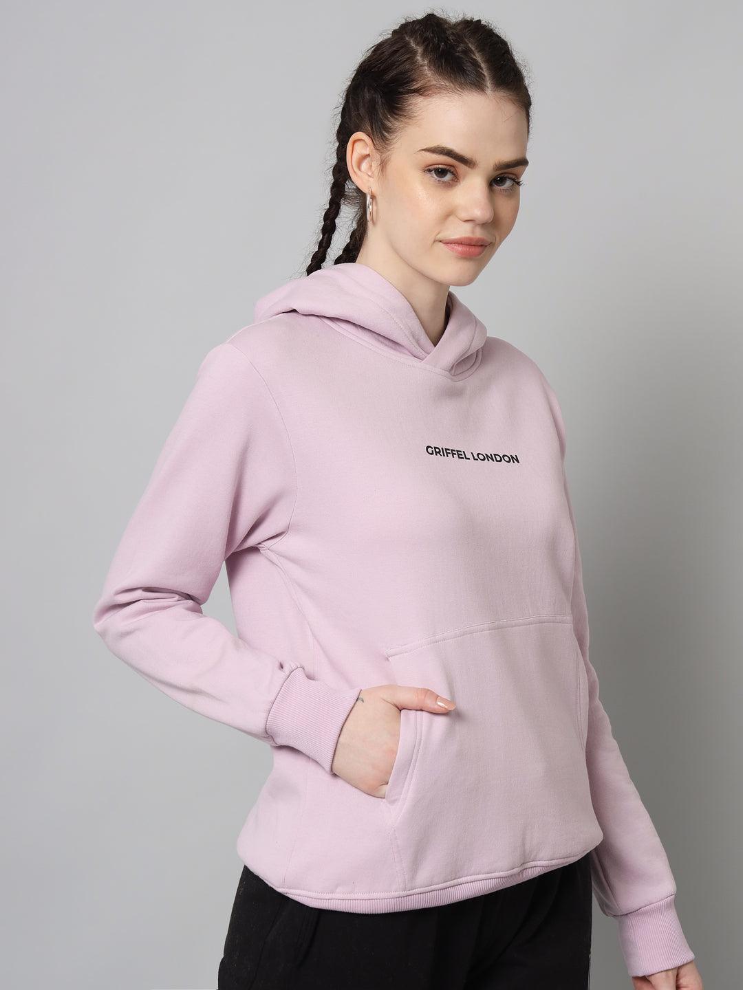 Griffel Women’s Cotton Fleece Full Sleeve Light Purple Hoodie Sweatshirt - griffel