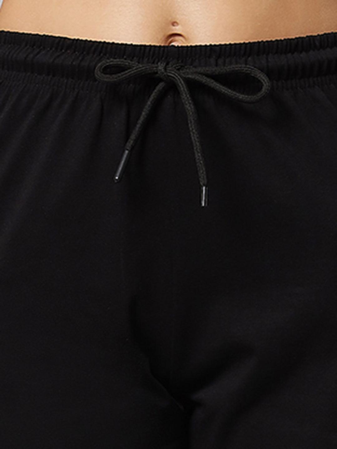 GRIFFEL Women Placement Print Oversized Loose Fit Black Short - griffel