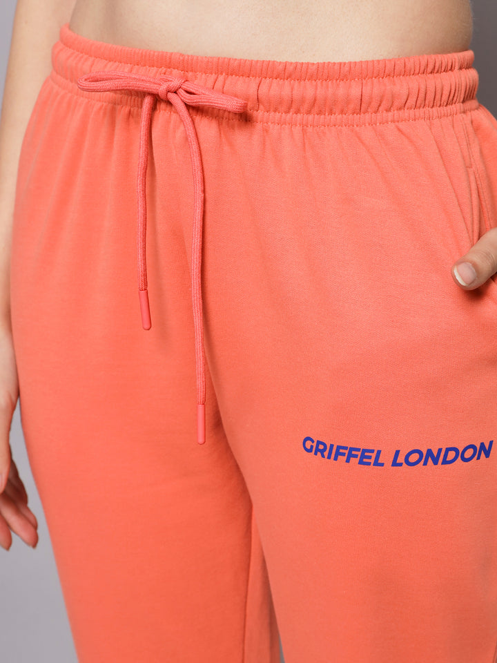 Griffel Women’s Front Logo Basic Solid Bottle Peach Trackpant - griffel