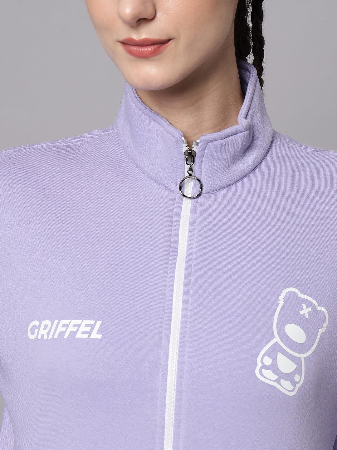 Griffel Women Color Blocked Fleece Zipper Neck Sweatshirt and Joggers Full set Mauve Tracksuit - griffel