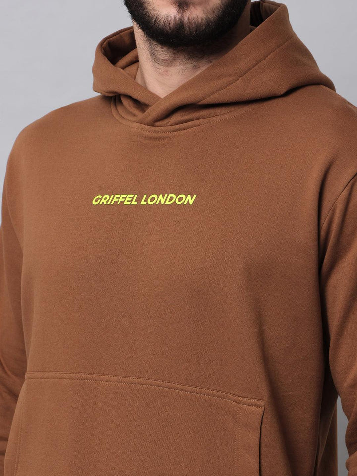 Griffel Men's Front Logo Solid Fleece Basic Hoodie and Joggers Full set Brown Tracksuit - griffel