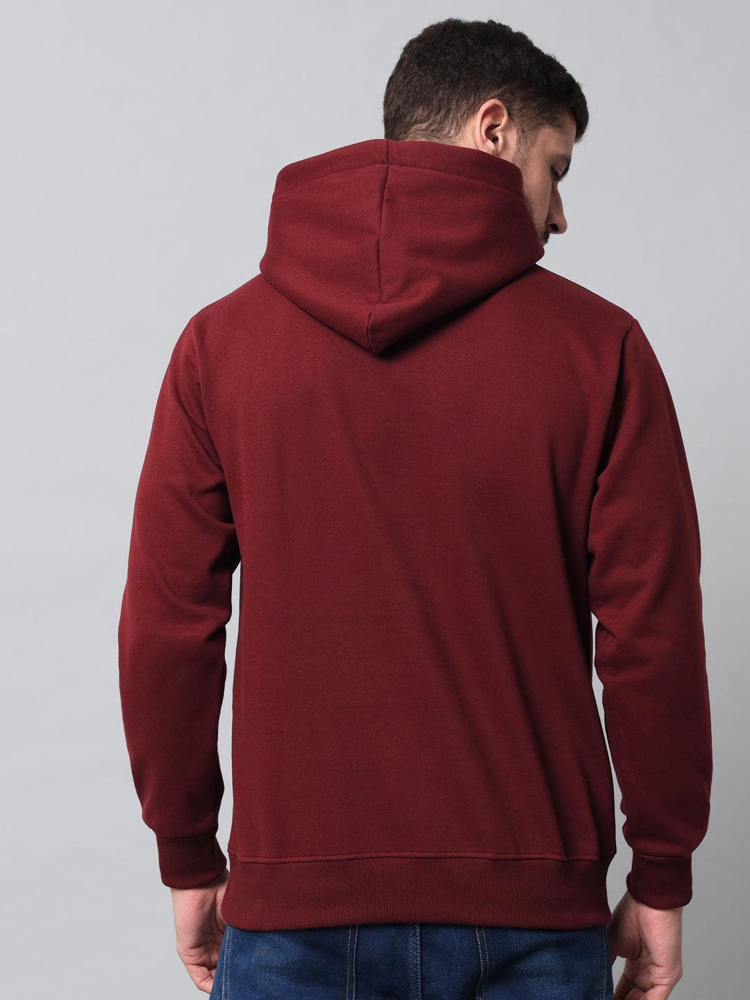 Griffel Men's Maroon Cotton Front Logo Fleece Hoody Sweatshirt with Full Sleeve - griffel