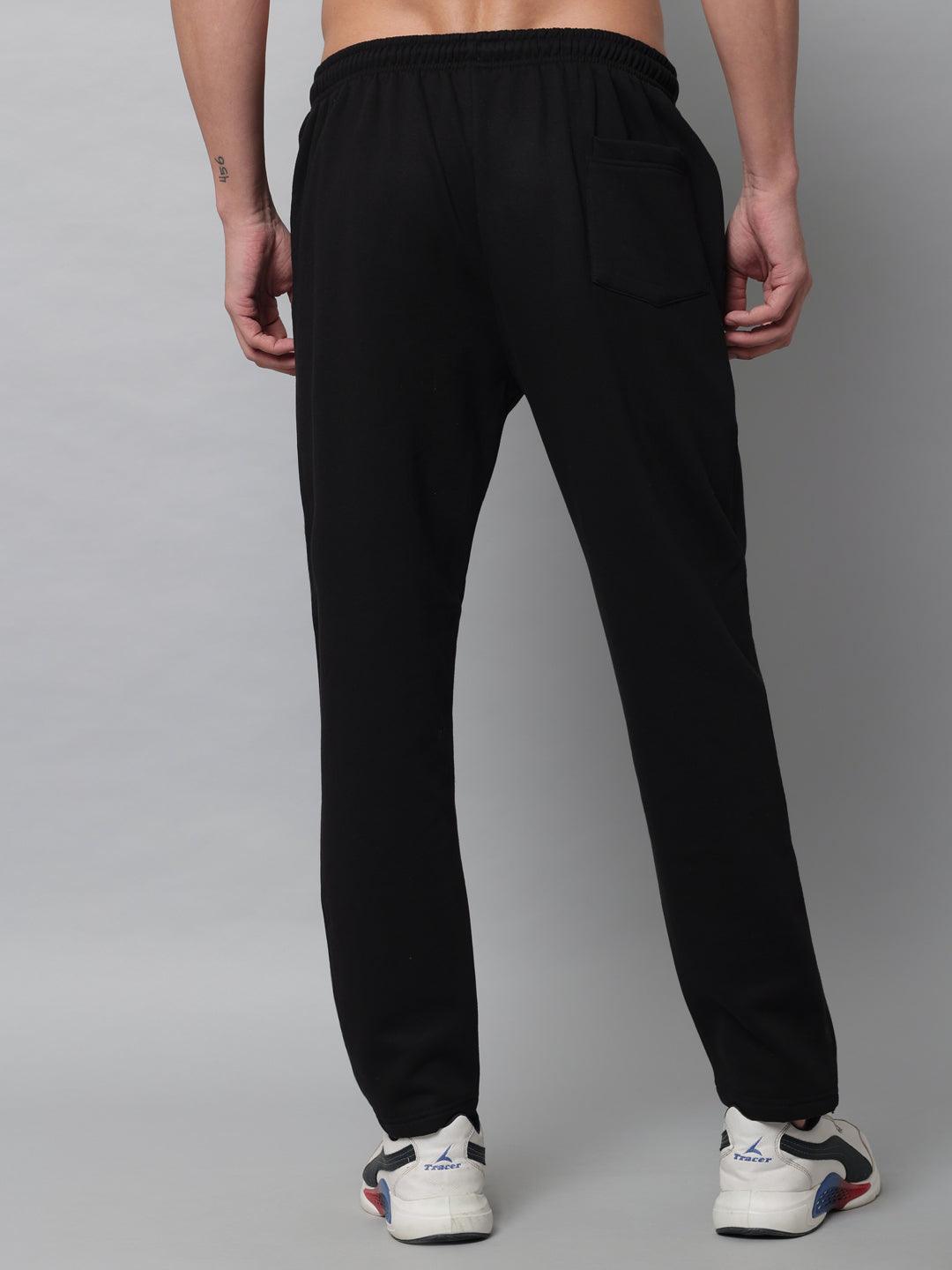 GRIFFEL Men Fleece Basic Solid Front Logo Black Trackpants - griffel