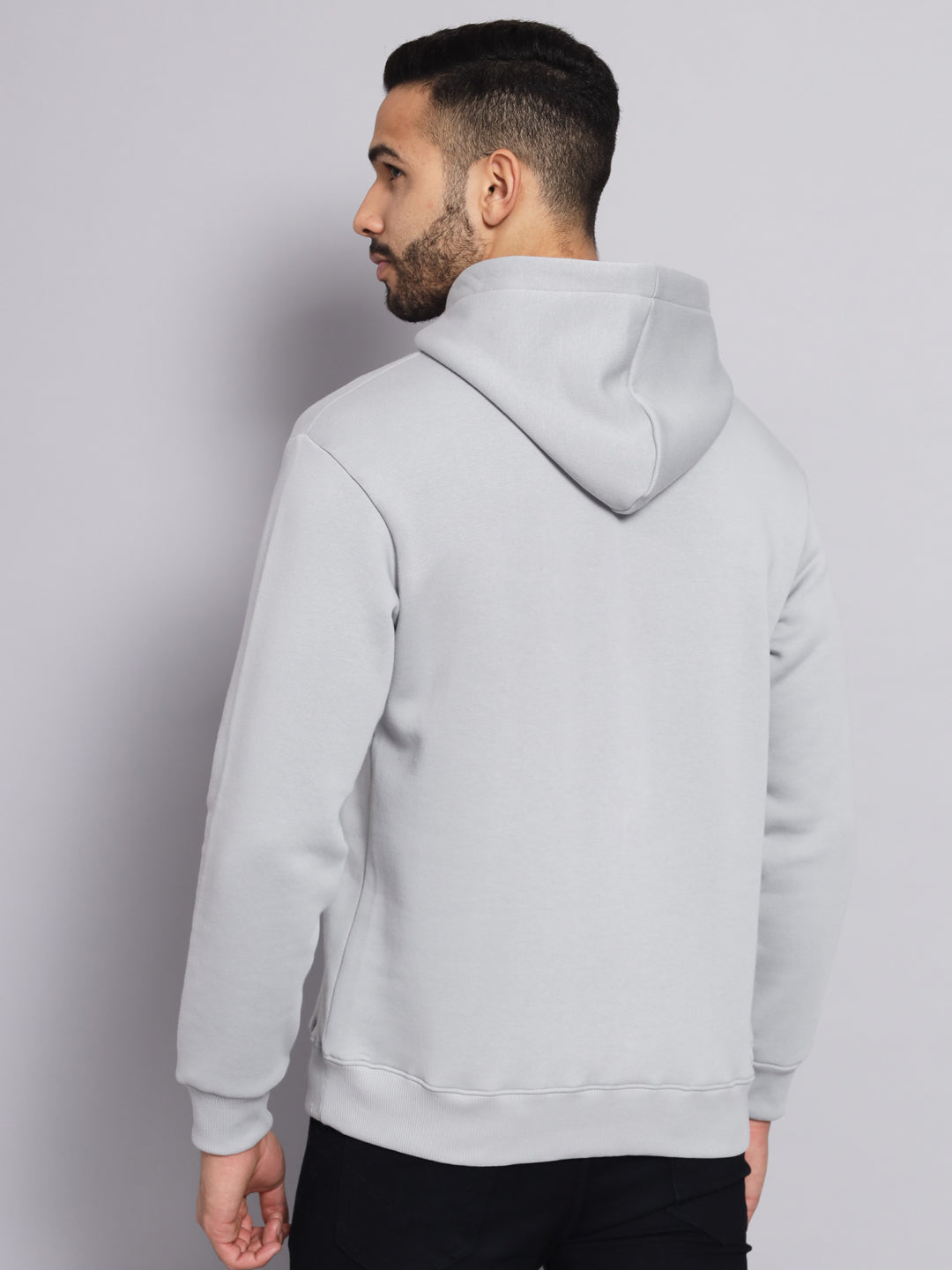Griffel Men's Steel Grey Cotton Front Logo Fleece Hoody Sweatshirt with Full Sleeve - griffel