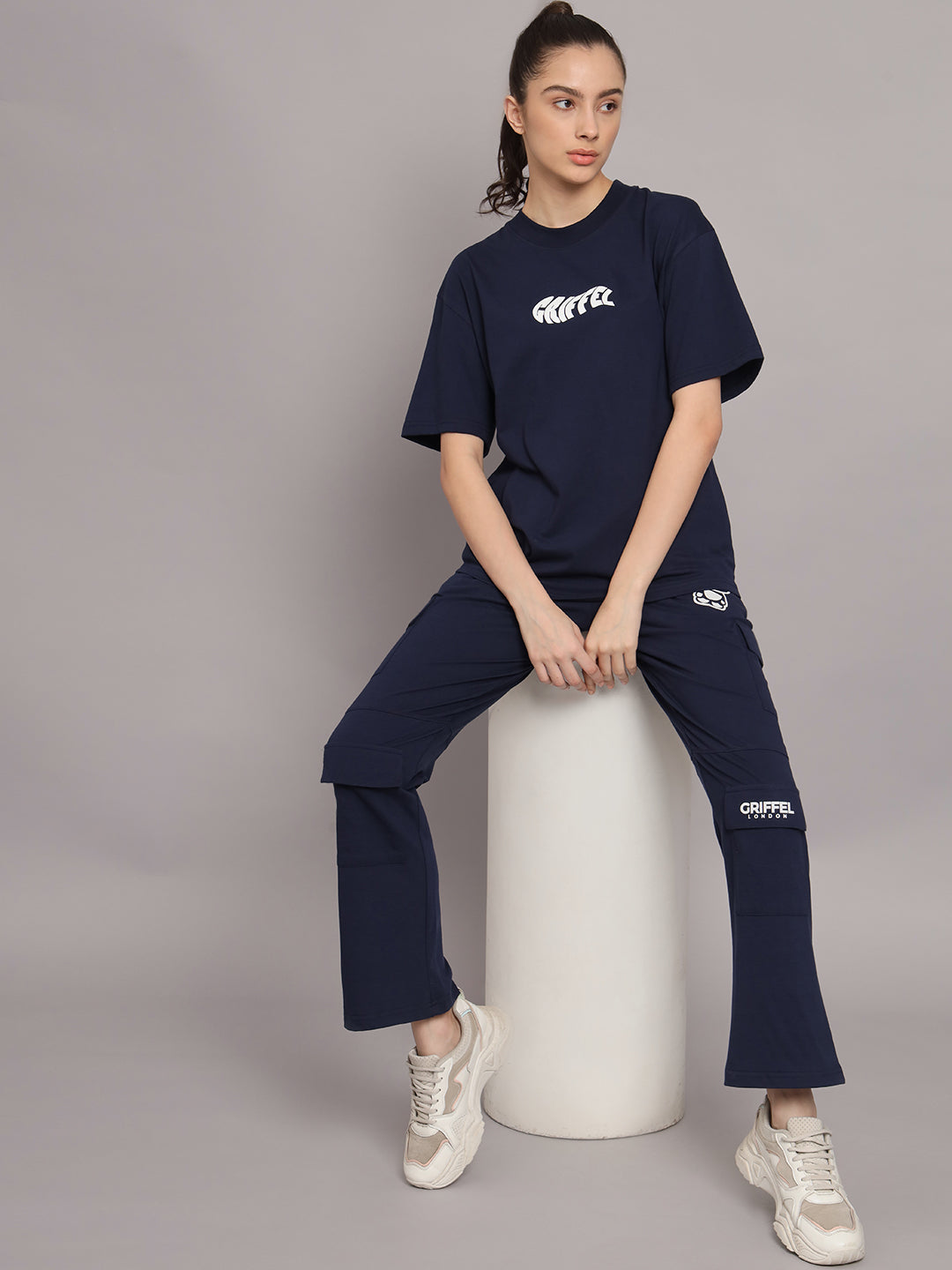 Griffel Women’s Front Teddy Logo 6 Pocket Navy Trackpant - griffel