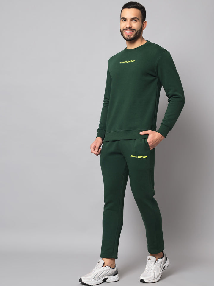 Copy of Griffel Men's Front Logo Solid Fleece Basic R-Neck and Joggers Full set Sea Green Tracksuit - griffel