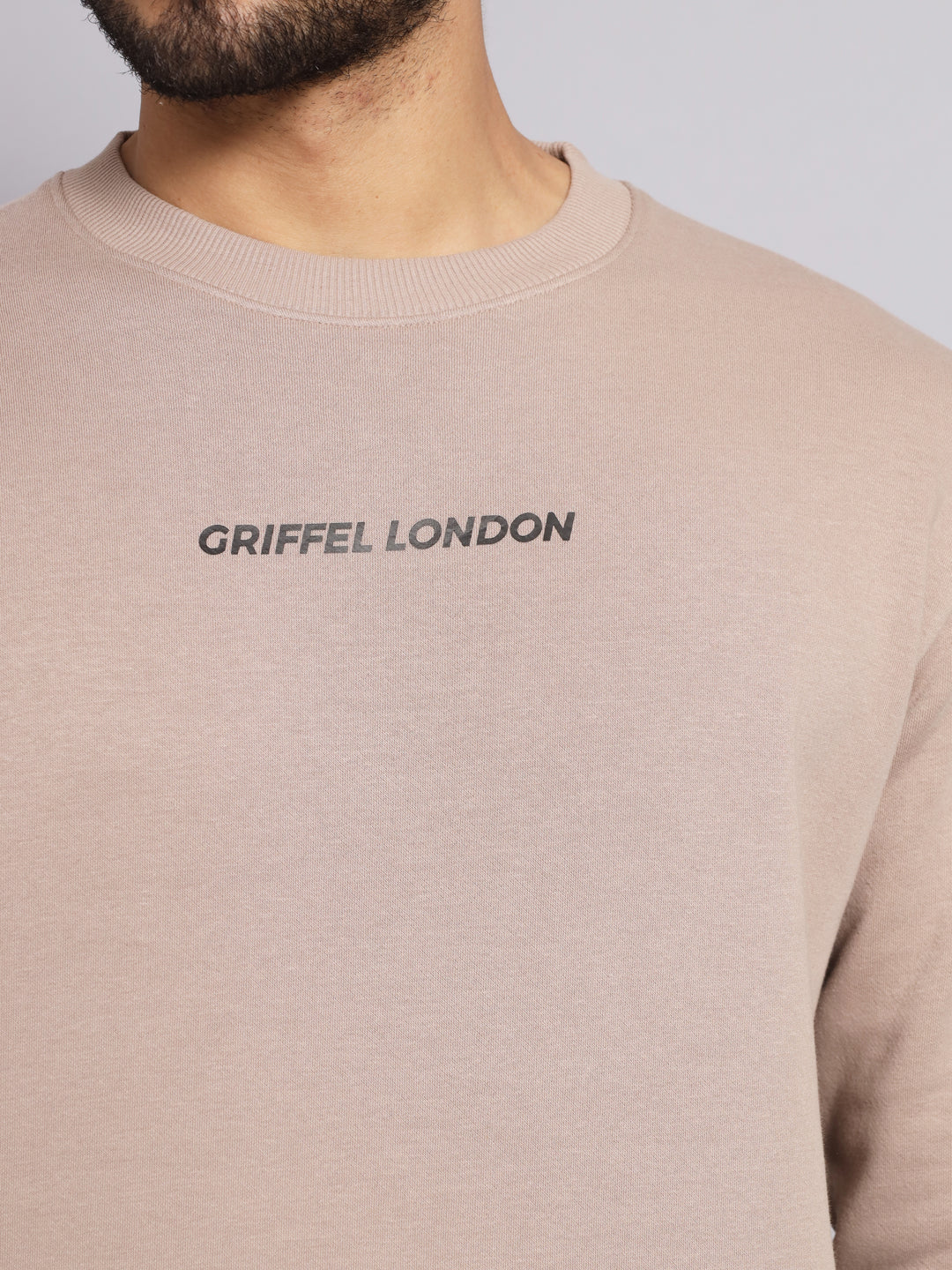 Griffel Men's Front Logo Solid Fleece Basic R-Neck Sweatshirt and Joggers Full set Camel Tracksuit - griffel