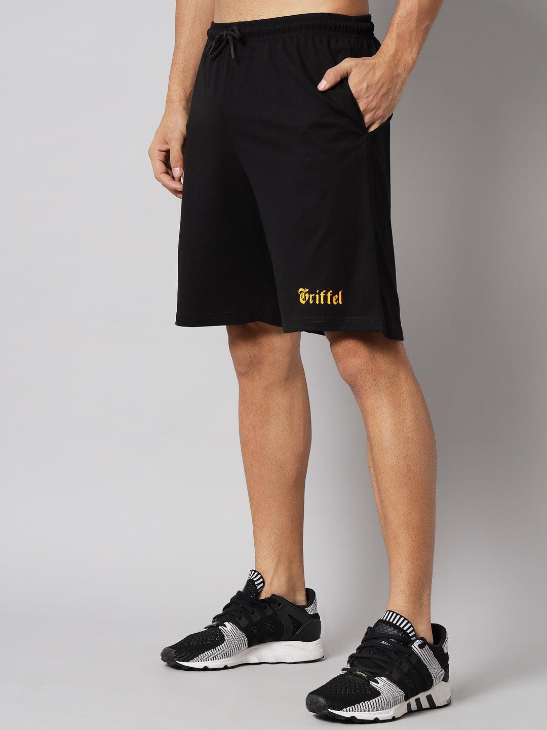 GRIFFEL Men Basic Solid Black Regular fit Shorts - griffel