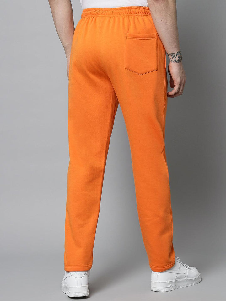 GRIFFEL Men Fleece Basic Solid Front Logo Orange Trackpants - griffel
