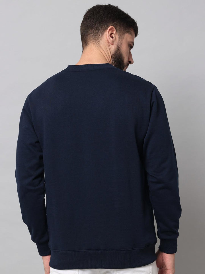 Griffel Men's Cotton Fleece Round Neck Navy Sweatshirt with Full Sleeve and Front Logo Print - griffel
