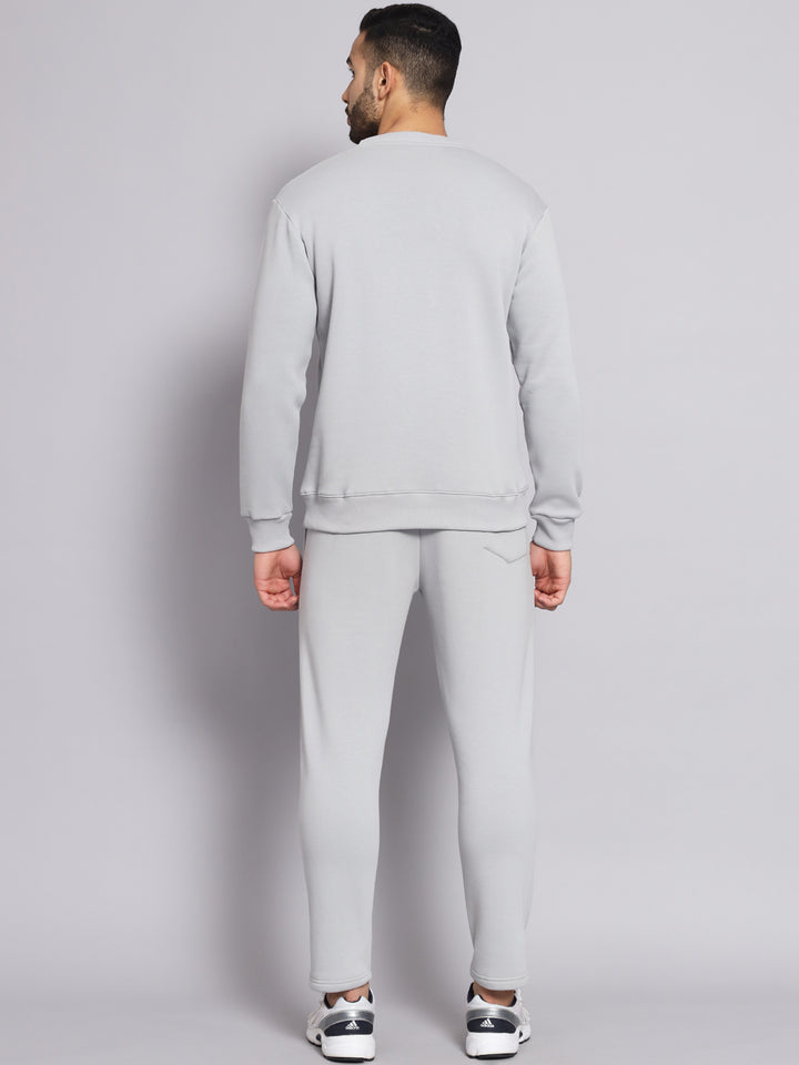 Griffel Men's Front Logo Solid Fleece Basic R-Neck Sweatshirt and Joggers Full set Steel Grey Tracksuit - griffel