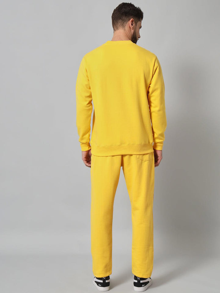 Griffel Men's Front Logo Solid Fleece Basic R-Neck and Joggers Full set Yellow Tracksuit - griffel