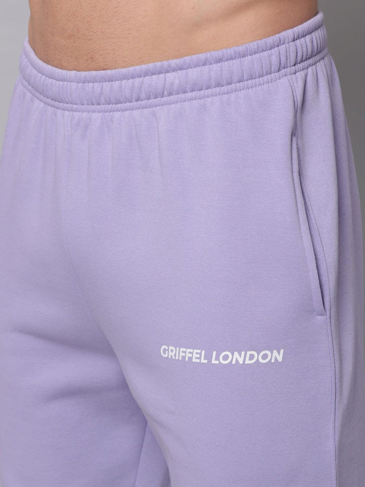 GRIFFEL Men Fleece Basic Solid Front Logo Mauve Trackpants - griffel