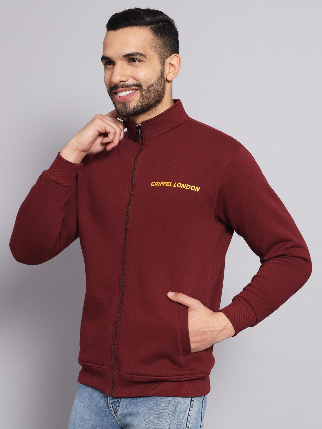 Griffel Men's Cotton Fleece Zipper Sweatshirt with Long Sleeve and Front Logo Print - griffel