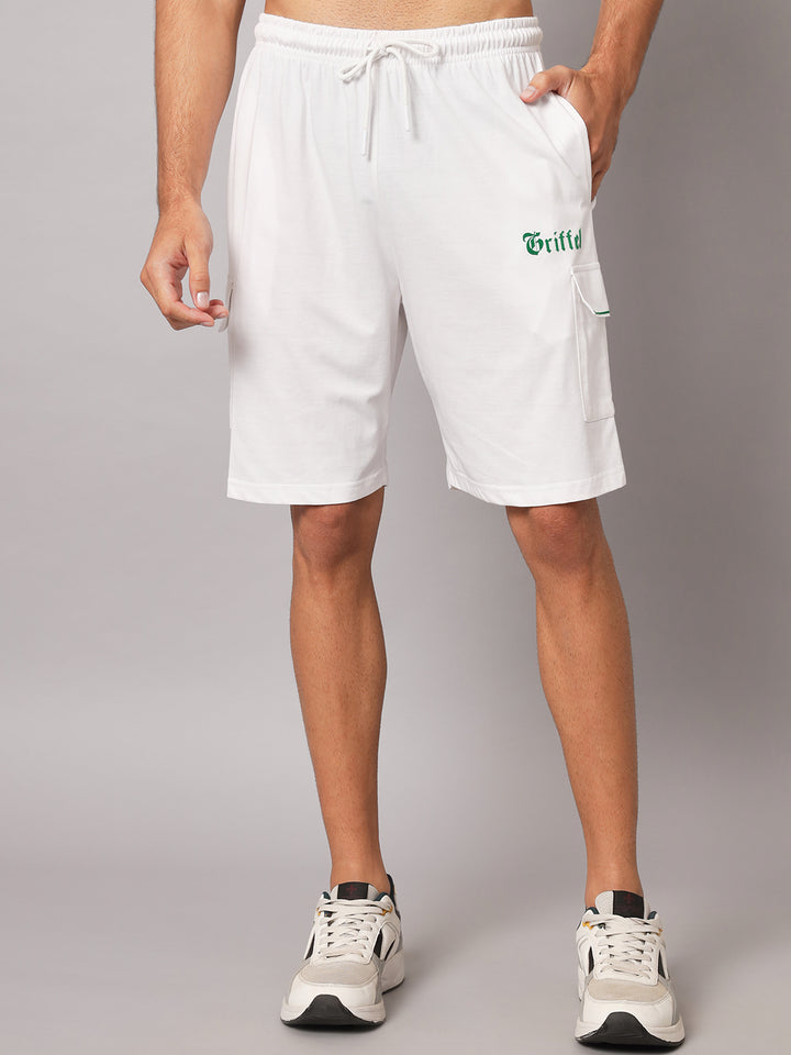 GRIFFEL Men Printed White Loose fit T-shirt and Shorts Set - griffel
