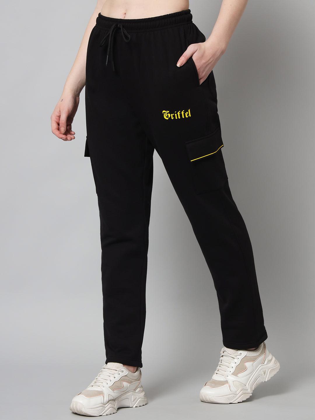 Griffel Women’s Front Logo 6 Pocket Mustard Black Trackpant - griffel