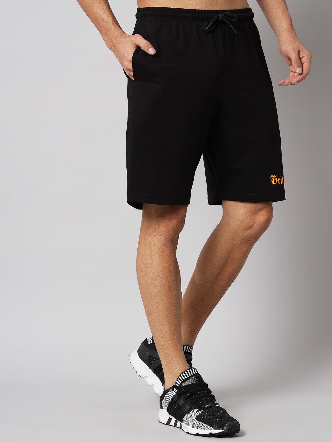 GRIFFEL Men Basic Solid Black Regular fit Shorts - griffel