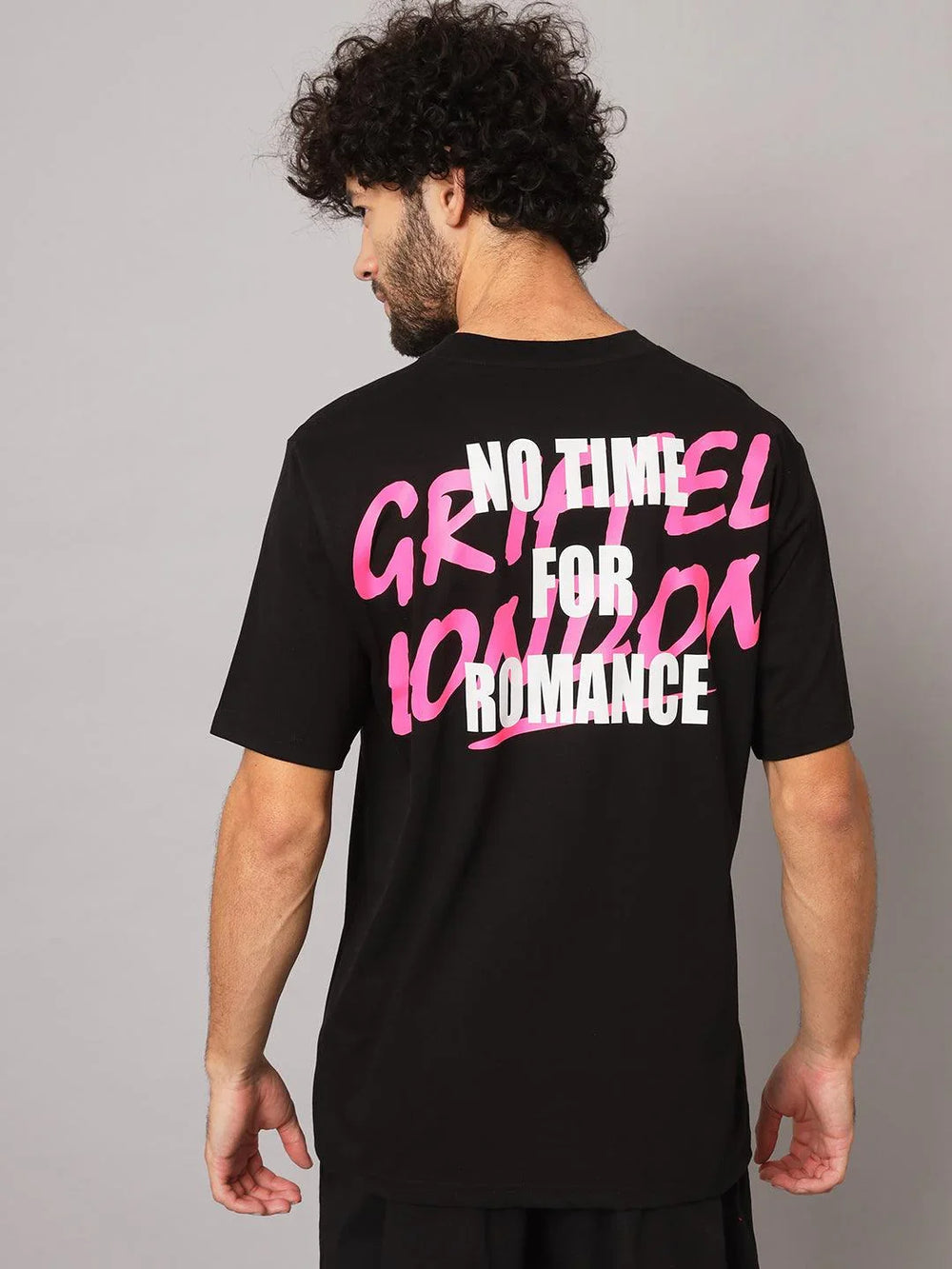 GRIFFEL Men Printed Black NO TIME FOR ROMANCE Oversized T-shirt - griffel