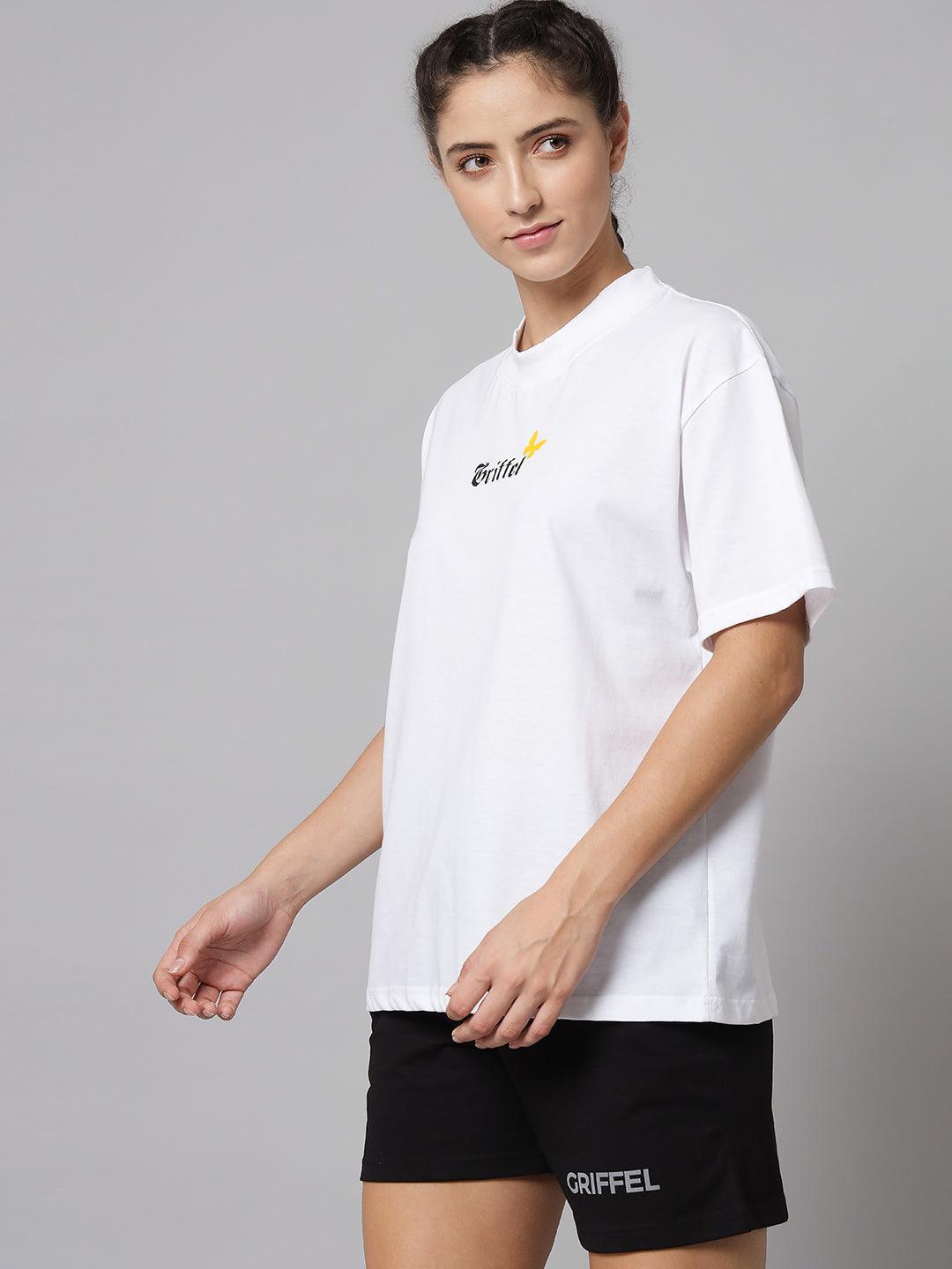 GRIFFEL Women Printed Loose fit White T-shirt - griffel