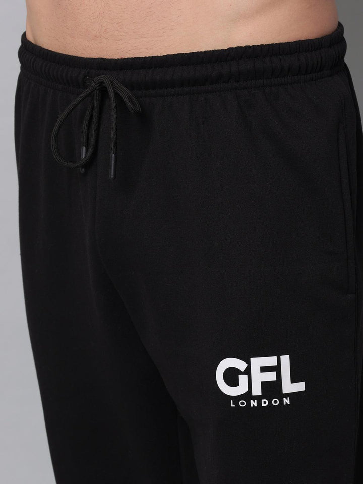 Griffel Men's Front Logo Fleece Zipper and Jogger Full set Black Tracksuit - griffel