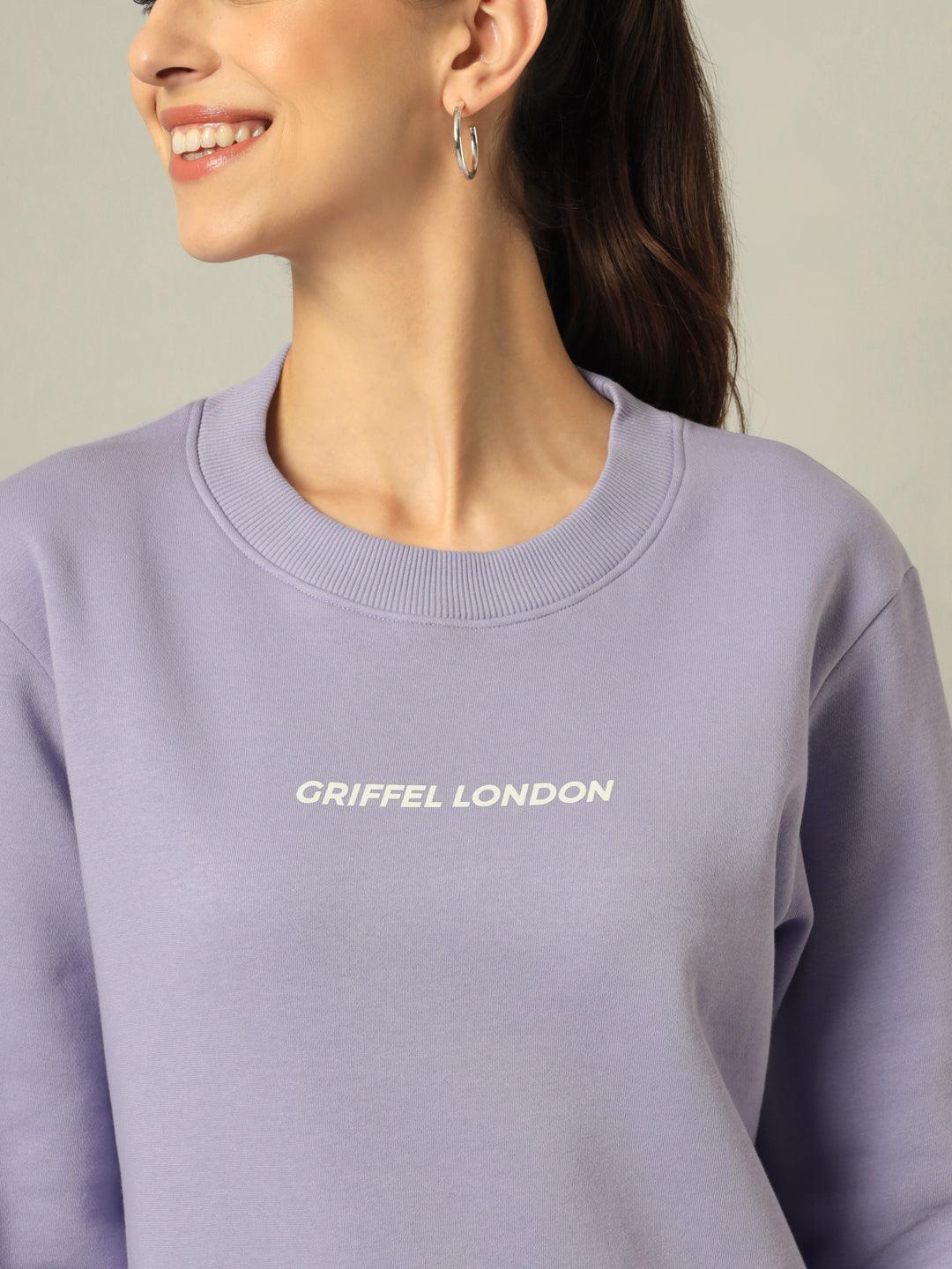 Griffel Women’s Printed Round Neck Mauve Cotton Fleece Full Sleeve Sweatshirt - griffel
