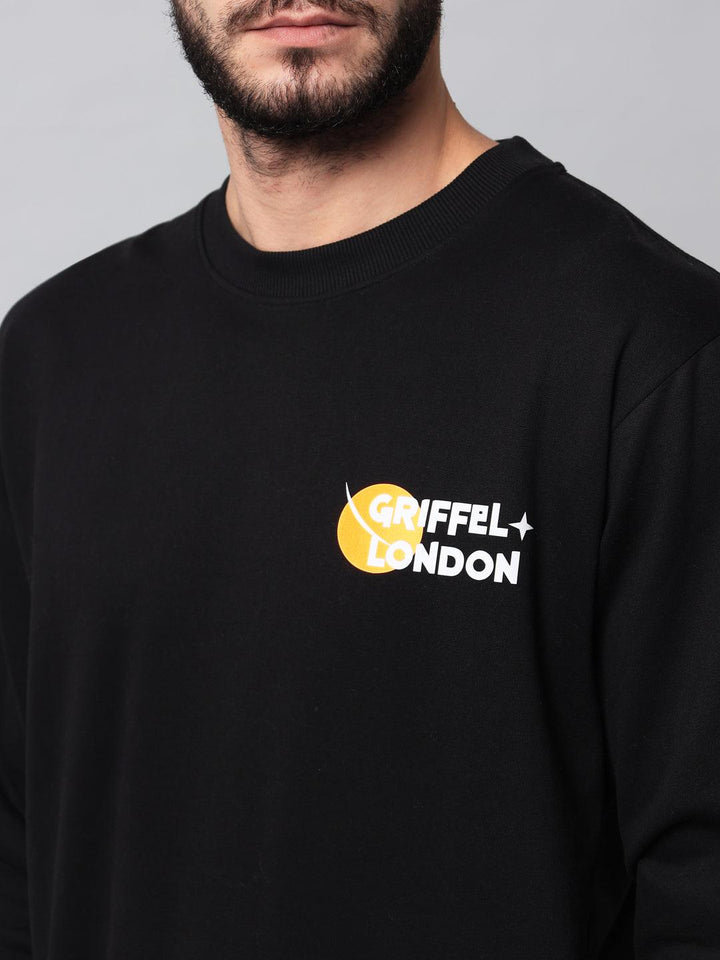 Griffel Men's Cotton Fleece Round Neck Sweatshirt with Full Sleeve and Front Logo Print - griffel