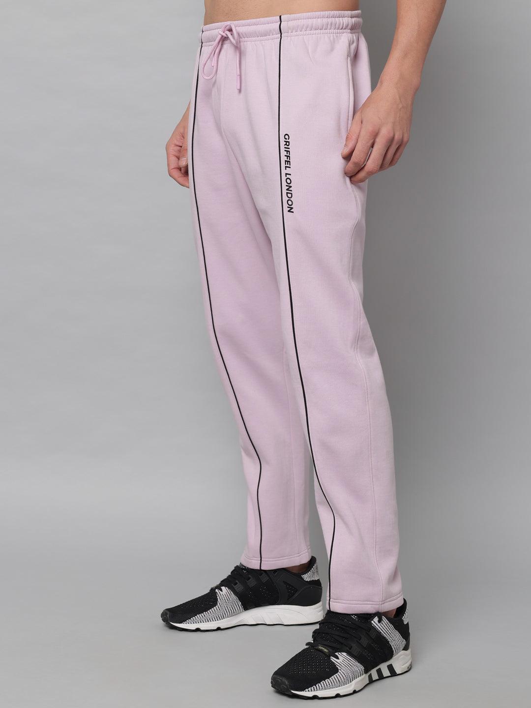 GRIFFEL Men Fleece Basic Solid Front Logo Light Purple Trackpants - griffel