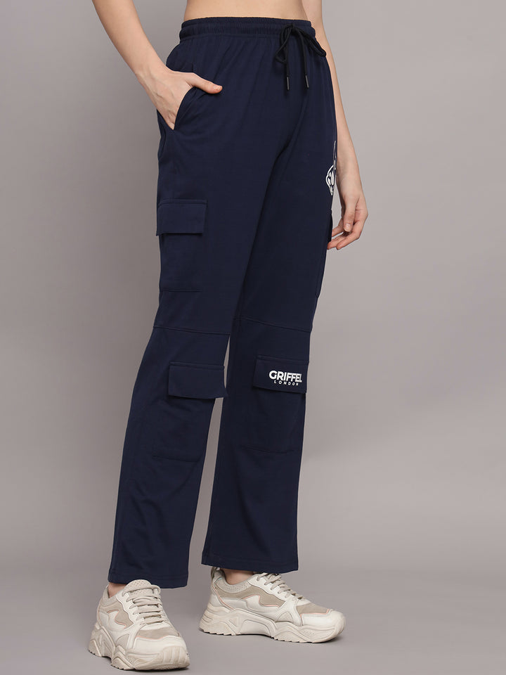 Griffel Women’s Front Teddy Logo 6 Pocket Navy Trackpant - griffel