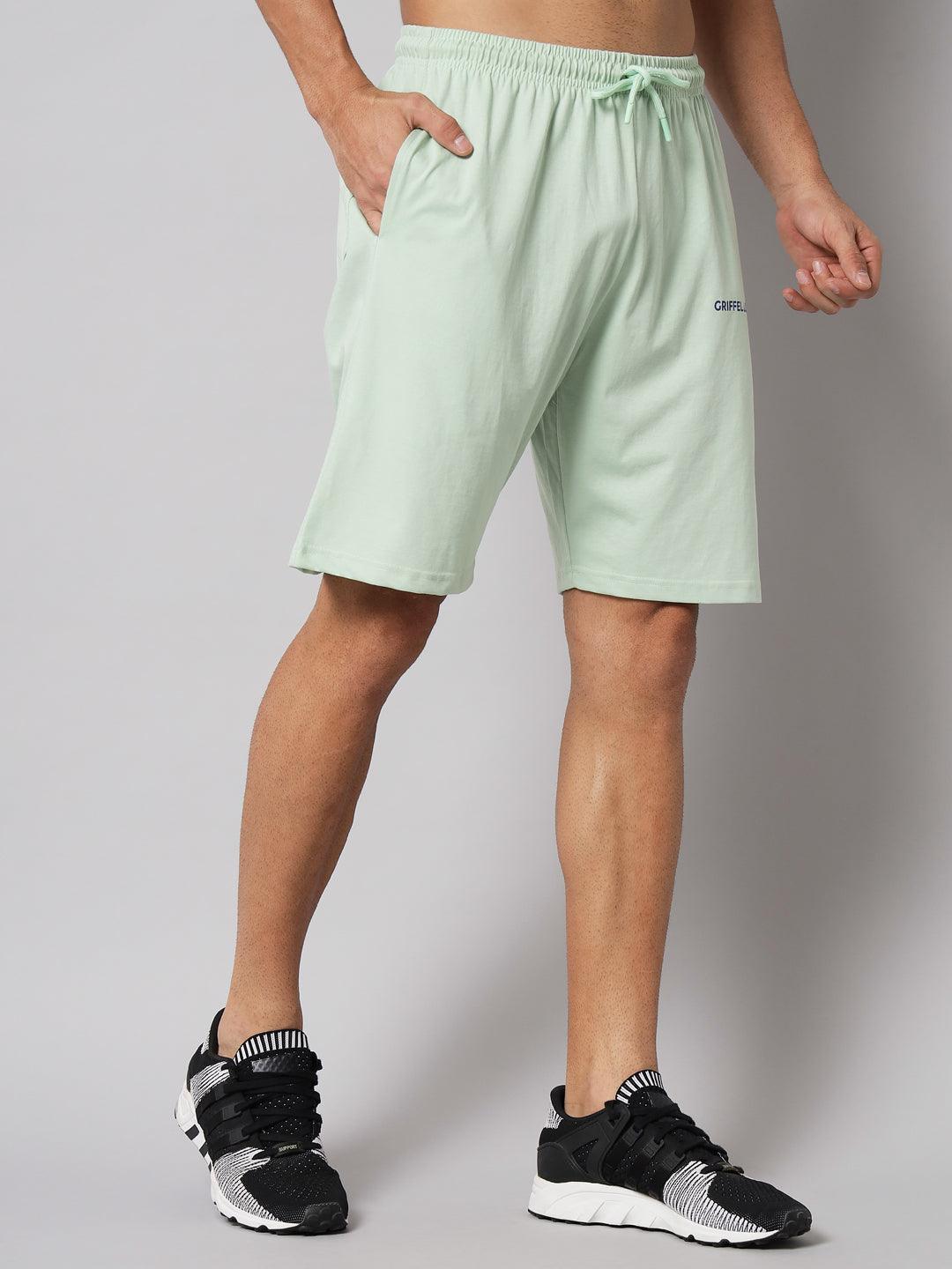 GRIFFEL Men Basic Solid Sea Green Regular fit Shorts - griffel
