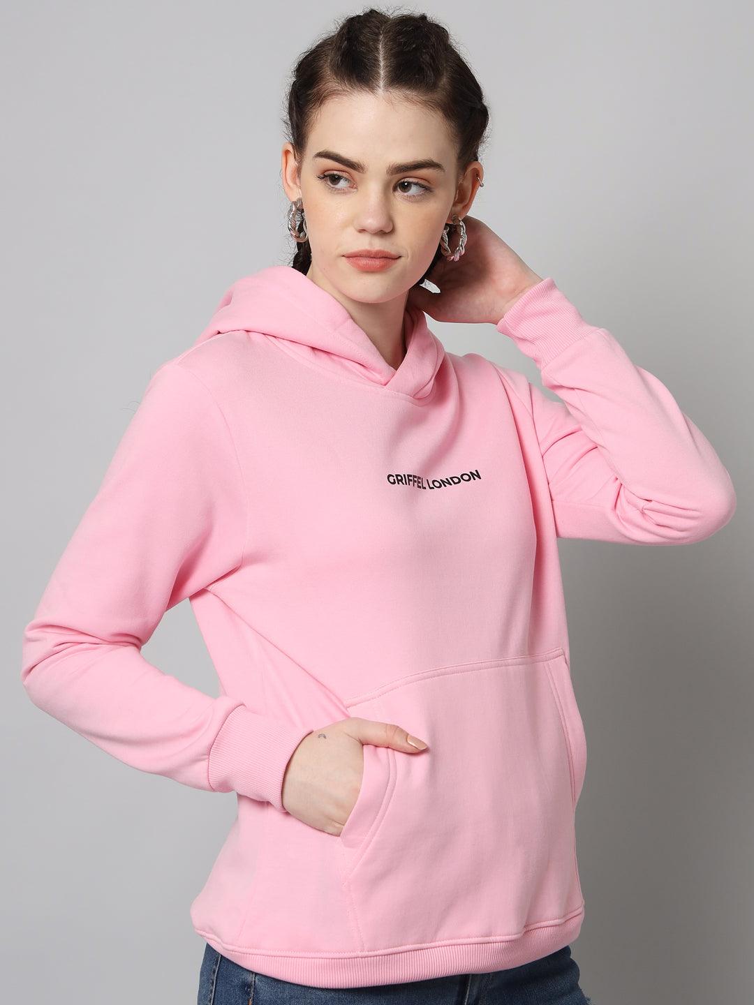 Griffel Women’s Cotton Fleece Full Sleeve Pink Hoodie Sweatshirt - griffel