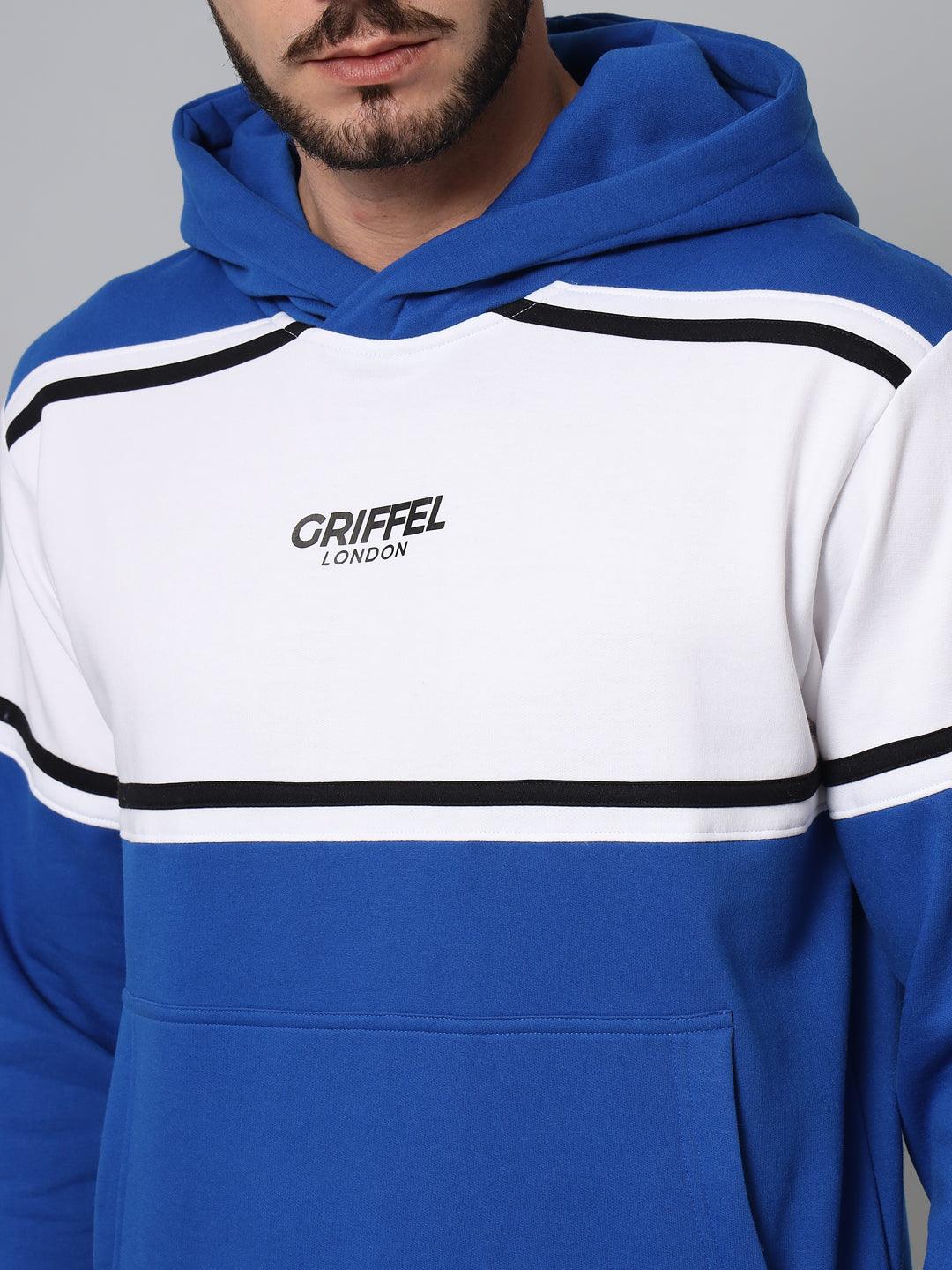Griffel Men's Cotton Fleece Colorblocked Royal Sweatshirt with Long Sleeve and Front Logo Print - griffel