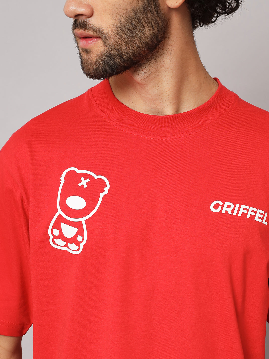 GRIFFEL Men Printed Red Loose fit T-shirt and Short Set - griffel