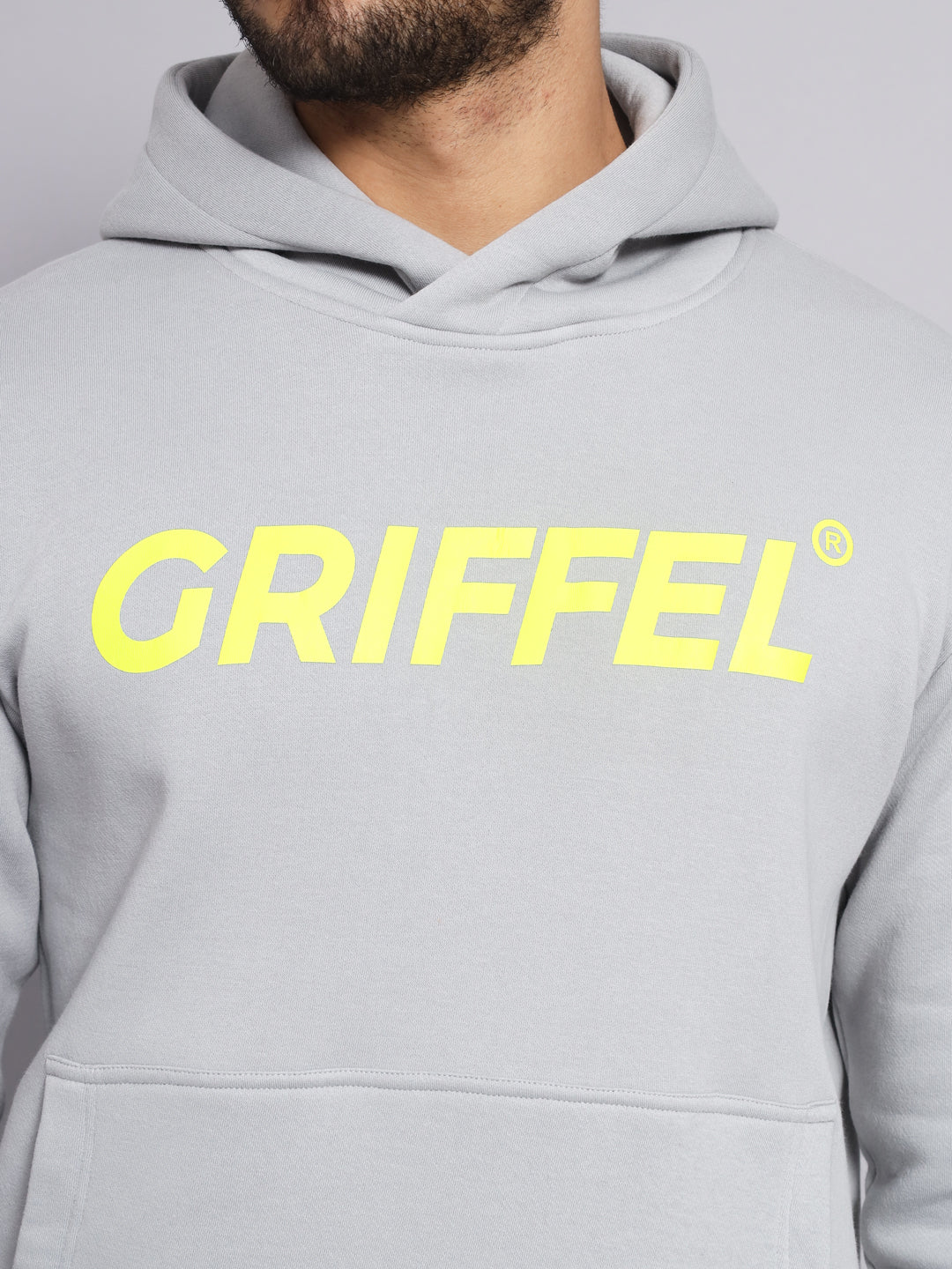 Griffel Men's Anthra Cotton Front Logo Fleece Hoody Sweatshirt with Full Sleeve - griffel